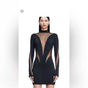 NWOT MUGLER x H&M sheer and black mock neck sexyyy dress XXL